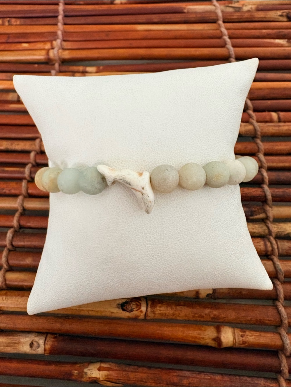 Semiprecious Bead Bracelet with Carved White Dolphin Charm